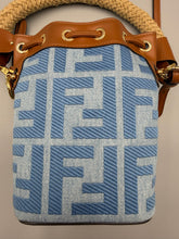 Load image into Gallery viewer, Fendi Tresor FF logo denim bucket bag with strap