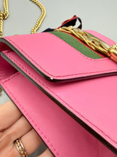 Load image into Gallery viewer, Gucci Mini Pink Sylvie crossbody on chain with ribbon