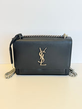 Load image into Gallery viewer, YSL Small Sunset black flap crossbody on chain