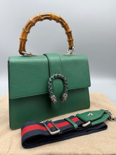 Load image into Gallery viewer, Gucci Green Leather Medium Dionysus Bamboo Top Handle Bag