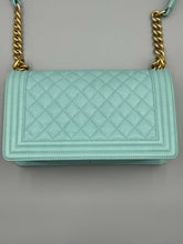 Load image into Gallery viewer, Chanel Tiffany Blue Caviar Medium Boy on chain