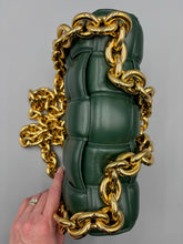 Load image into Gallery viewer, Bottega Veneta Lambskin Maxi Intreccio Padded Chain Cassette Crossbody Bag Racing Green