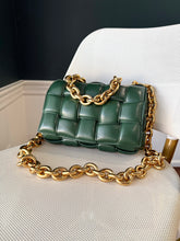 Load image into Gallery viewer, Bottega Veneta Lambskin Maxi Intreccio Padded Chain Cassette Crossbody Bag Racing Green