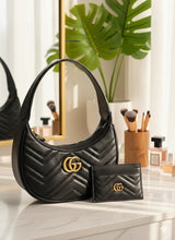 Load image into Gallery viewer, Gucci Black Marmont Half Moon crossbody on chain plus wallet