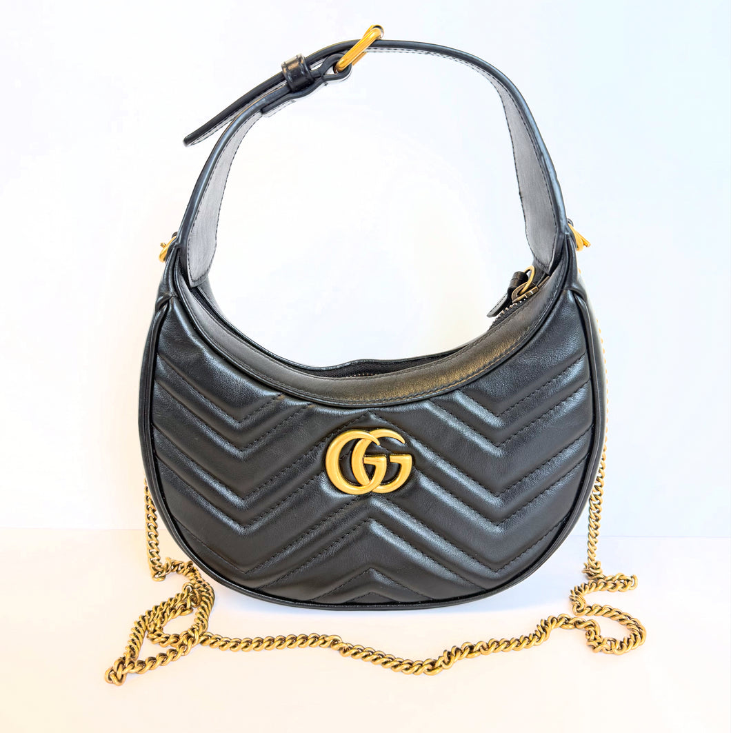 Gucci Black Marmont Half Moon crossbody on chain