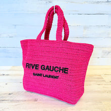Load image into Gallery viewer, YSL Rive Gauche raffia pink or blue tote