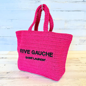 YSL Rive Gauche raffia pink or blue tote