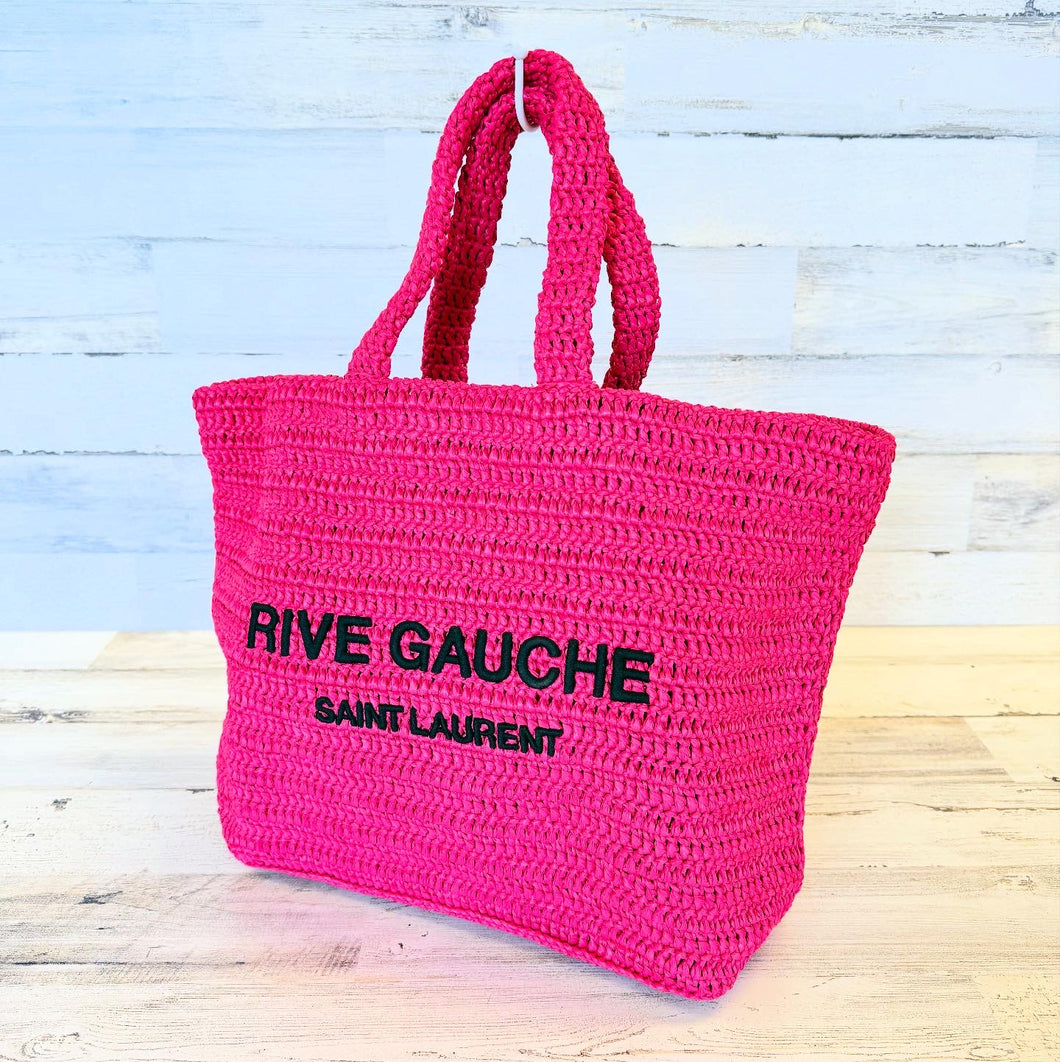 YSL Rive Gauche raffia pink or blue tote