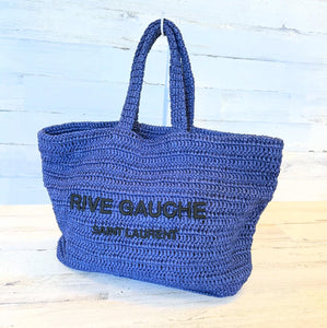 YSL Rive Gauche raffia pink or blue tote