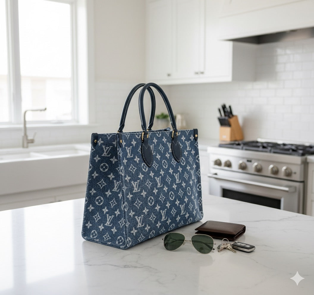Louis Vuitton OntheGo MM Dark Denim Bleu tote