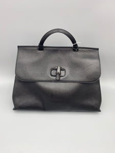 Gucci Black Leather Bamboo Daily Top Handle Bag with strap