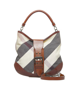 Burberry Multicolor Canvas and Leather MAega Check hobo with strap