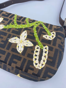 Rare Fendi Floral Embroidered Baguette Zucchino shoulder bag