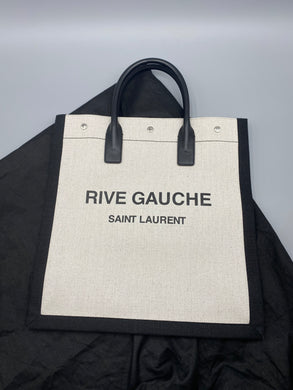 YSL Rive Gauche NORTH/SOUTH TOTE BAG IN PRINTED LINEN AND LEATHER