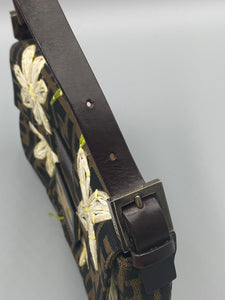 Rare Fendi Floral Embroidered Baguette Zucchino shoulder bag