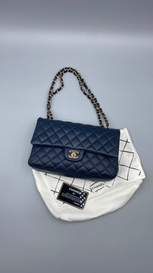 Chanel Classic Medium Double Flap Caviar chain bag dark blue