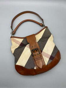 Burberry Multicolor Canvas and Leather MAega Check hobo with strap