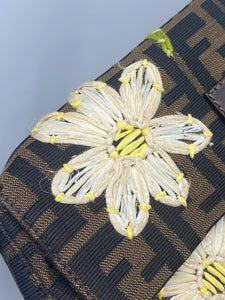 Rare Fendi Floral Embroidered Baguette Zucchino shoulder bag