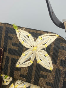 Rare Fendi Floral Embroidered Baguette Zucchino shoulder bag