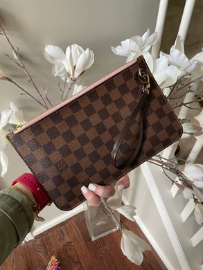 Louis Vuitton Neverfull ebene pouch with rose ballerine